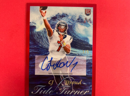 TOPPS 2024 TOPPS CHROME MERCURY CJ STROUD TIDE TURNER AUTOGRAPH RED REFRACTOR /5 SSP ROOKIE