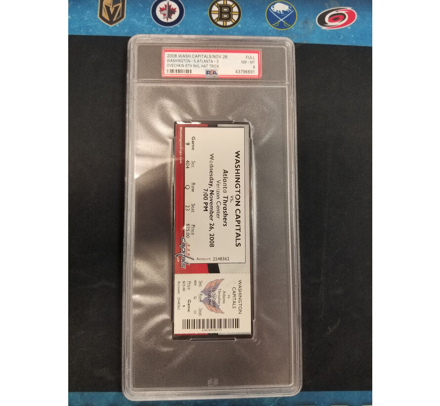 ALEX OVECHKIN 6TH NHL HAT TRICK TICKET STUB PSA 8 WASHINGTON CAPITALS THRASHERS