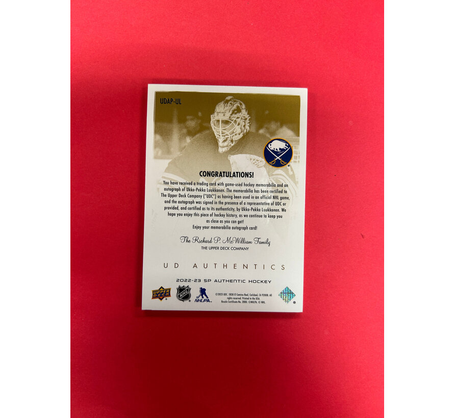 2022-23 SP AUTHENTIC UKKO-PEKKA LUUKONEN UD AUTHENTICS PATCH AUTO /49