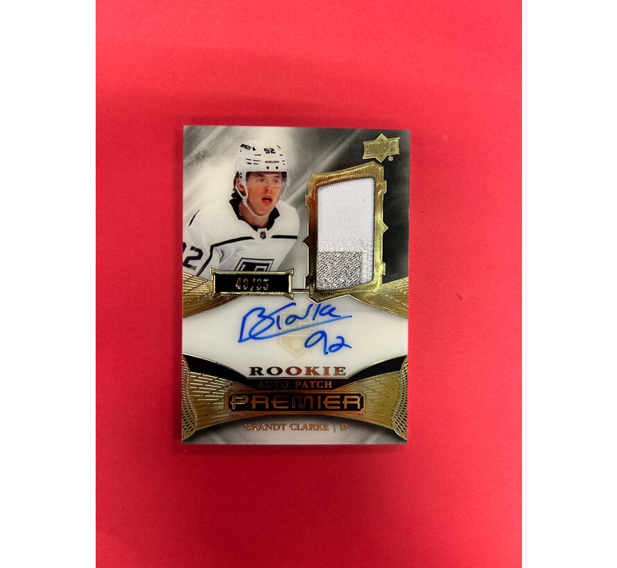 2022-23 UPPER DECK PREMIER BRANDT CLARKE PREMIER ROOKIE AUTO PATCH GOLD /65