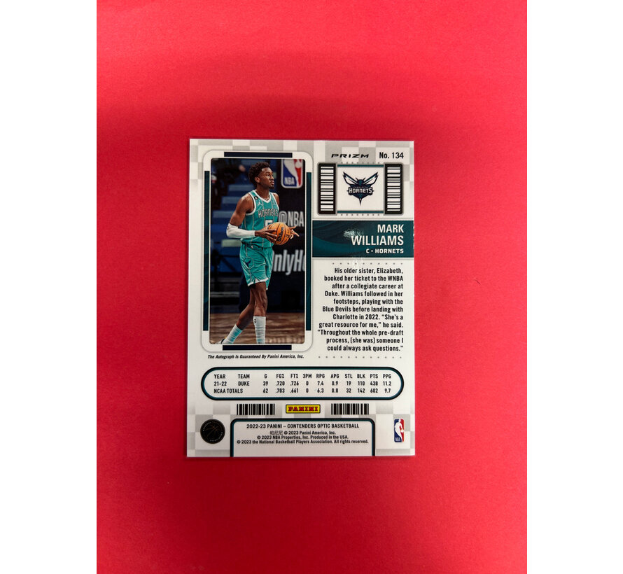 2022-23 PANINI CONTENDERS OPTIC MARK WILLIAMS ROOKIE TICKET AUTOGRAPH
