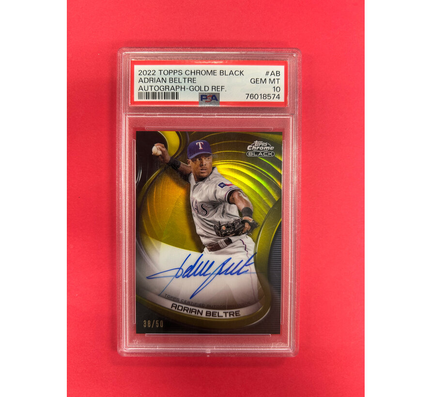 2022 TOPPS CHROME BLACK ADRIAN BELTRE GOLD REFRACTOR AUTOGRAPH /50 PSA GRADED 10