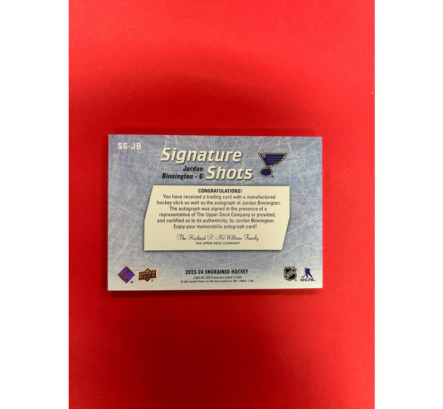 2023-24 UPPER DECK ENGRAINED JORDAN BINNINGTON SIGNATURE SHOTS /99