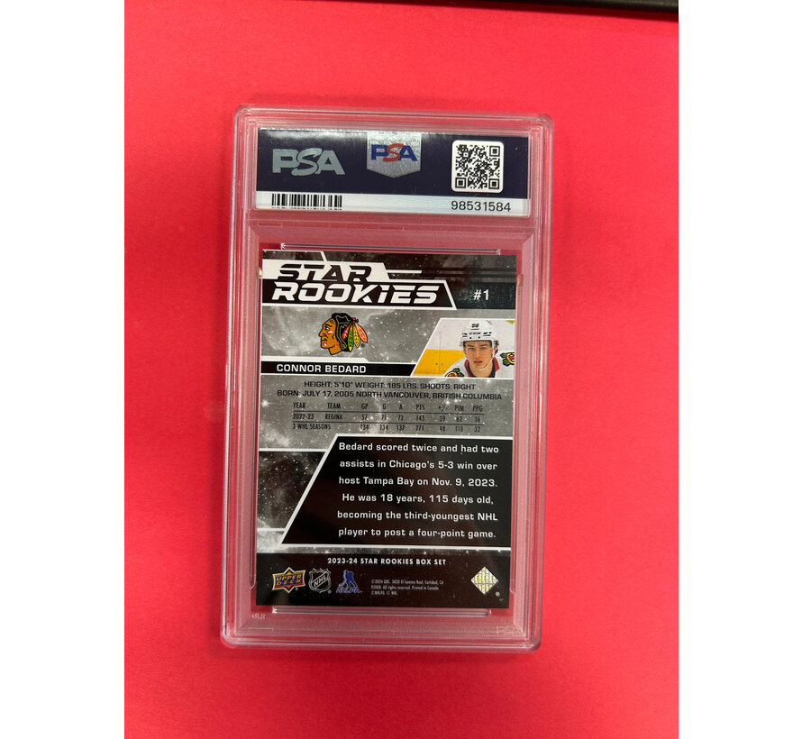 2023-24 UPPER DECK STAR ROOKIES CONNOR BEDARD STAR ROOKIES PSA GRADED 10