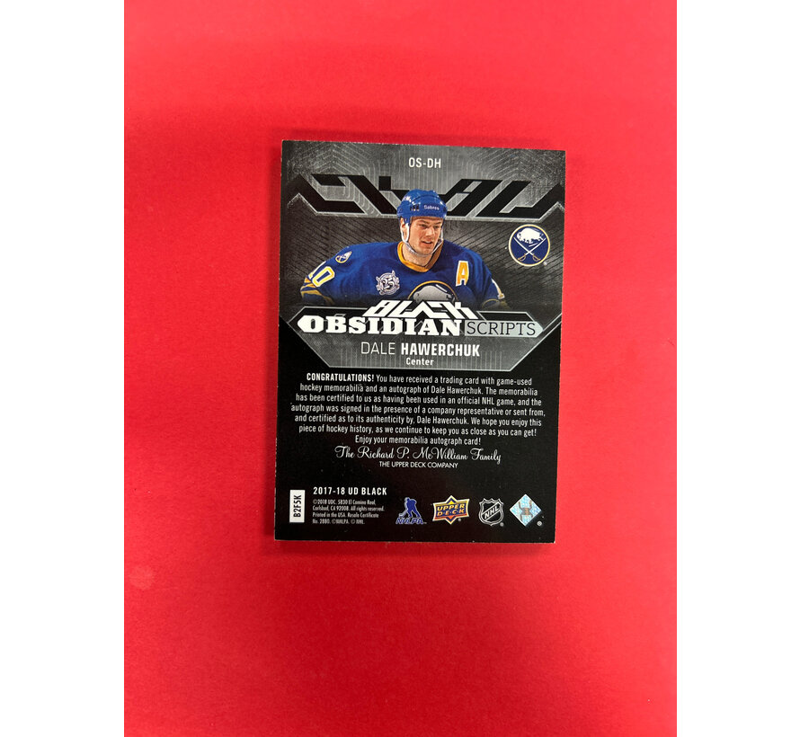 2017-18 UD BLACK DALE HAWERCHUK OBSIDIAN SCRIPTS PATCH AUTO /25
