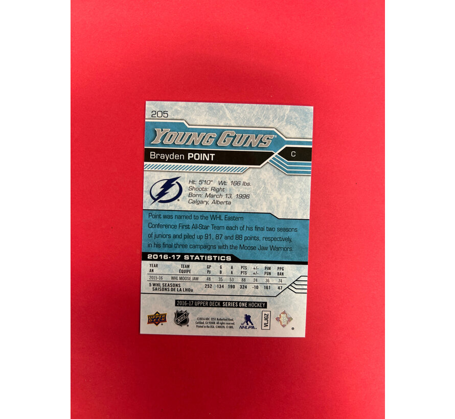 2016-17 UPPER DECK SERIES 1 BRAYDEN POINT YOUNG GUNS