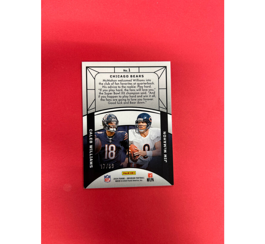 2024 PANINI OBSIDIAN CALEB WILLAIMS JIM MCMAHON ECLIPSING LEGEND SILVER /99