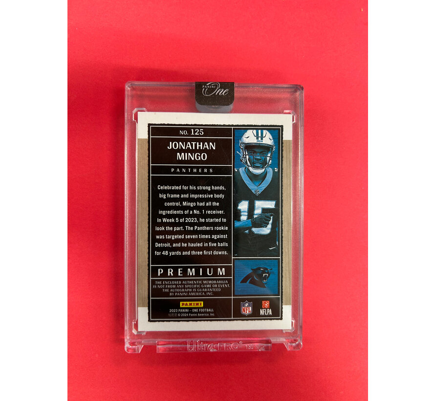2023 PANINI ONE AND ONE JONATHAN MINGO PREMIUM PATCH AUTO /49