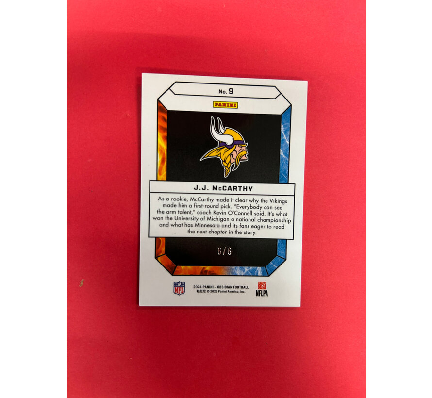 2024 PANINI OBSIDIAN J.J. MCCARTHY FIRE AND ICE GREEN /6