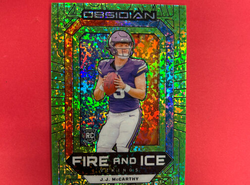 PANINI 2024 PANINI OBSIDIAN J.J. MCCARTHY FIRE AND ICE GREEN /6