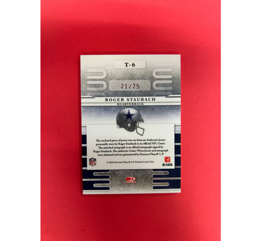 2008 LEAF LIMITED ROGER STAUBACH TEAM LEADERMARKS PATCH AUTO /25