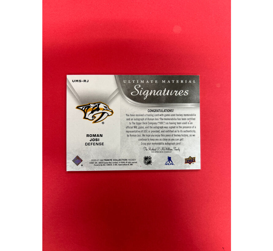 2020-21 UPPER DECK ULTIMATE COLLECTION ROMAN JOSI MATERIAL SIGNATURES /99