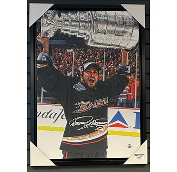 TEEMU SELANNE AUTOGRAPHED ANAHEIM DUCKS CANVAS (HOLDING THE CUP)