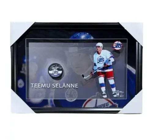TEEMU SELANNE AUTOGRAPHED WINNIPEG JETS FRAMED PUCK