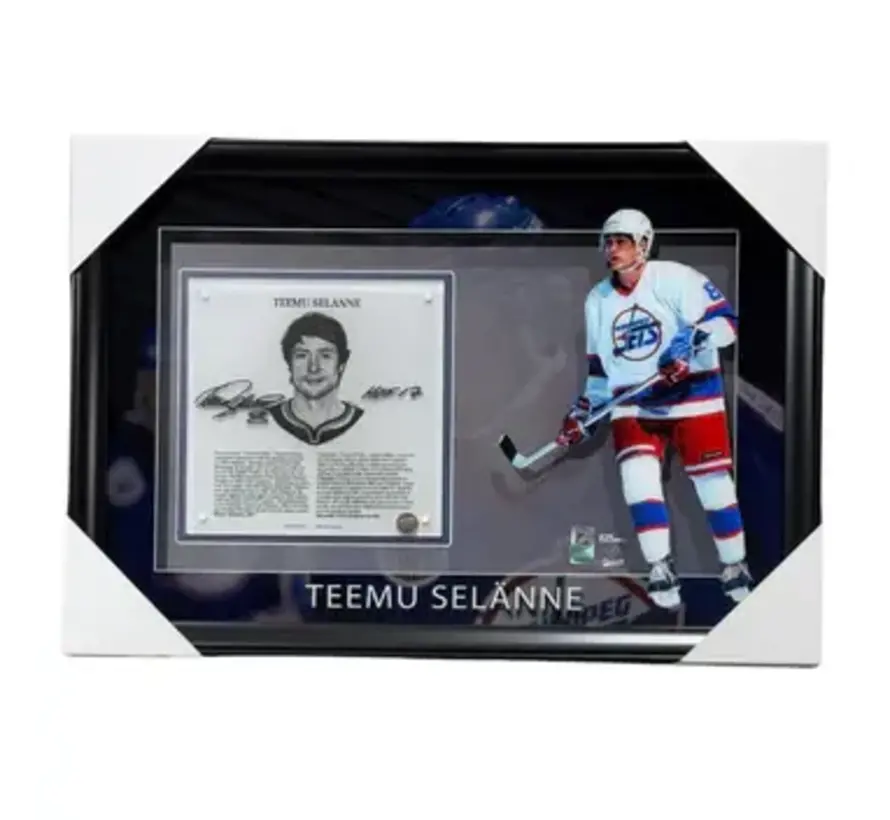 TEEMU SELANNE AUTOGRAPHED WINNIPEG JETS FRAMED HHOF PLAQUE