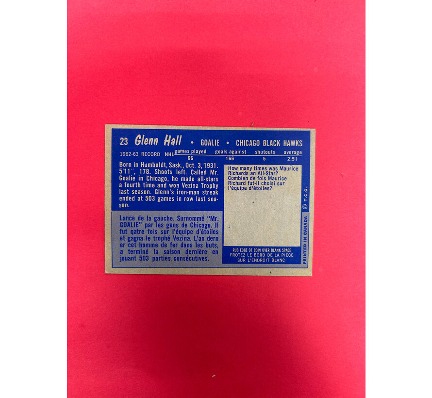 1963-84 OPC GLENN HALL CREASED/ WRINKLED