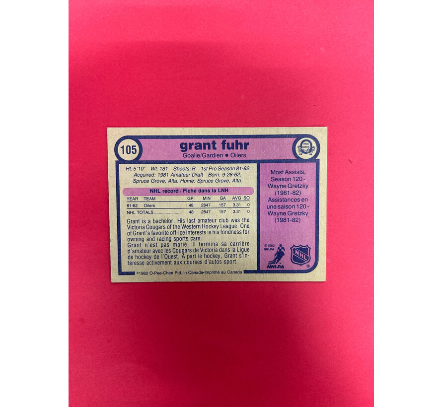 1982-83 O-PEE-CHEE GRANT FUHR ROOKIE CARD