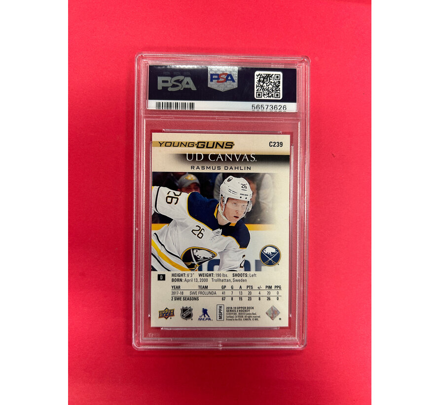 2018-19 UPPER DECK SERIES 2 RASMUS DAHLIN YOUNG GUNS CANVAS PSA 9