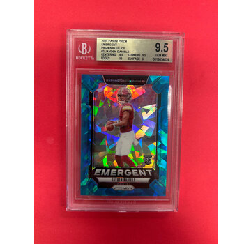 PANINI 2024 PANINI PRIZM JAYDEN DANIELS EMERGENT BLUE CRACKED ICE /99 BECKETT GRADED 9.5