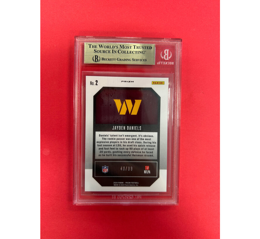 2024 PANINI PRIZM JAYDEN DANIELS EMERGENT BLUE CRACKED ICE /99 BECKETT GRADED 9.5