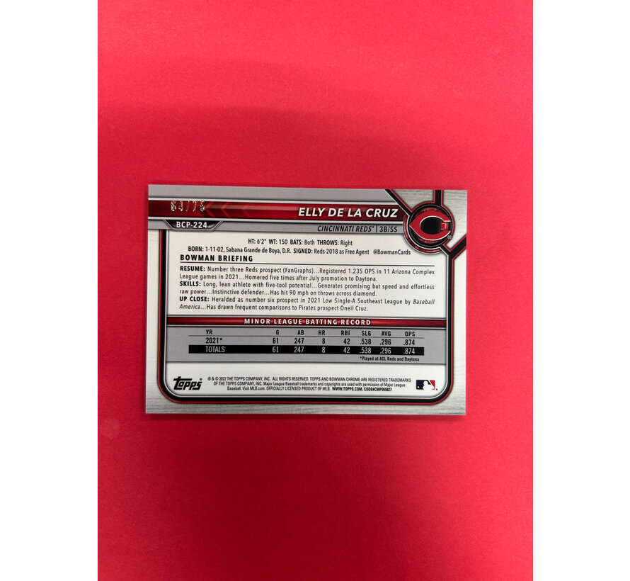 2022 BOWMAN CHROME ELLY DE LA CRUZ ORANGE /75 ROOKIE