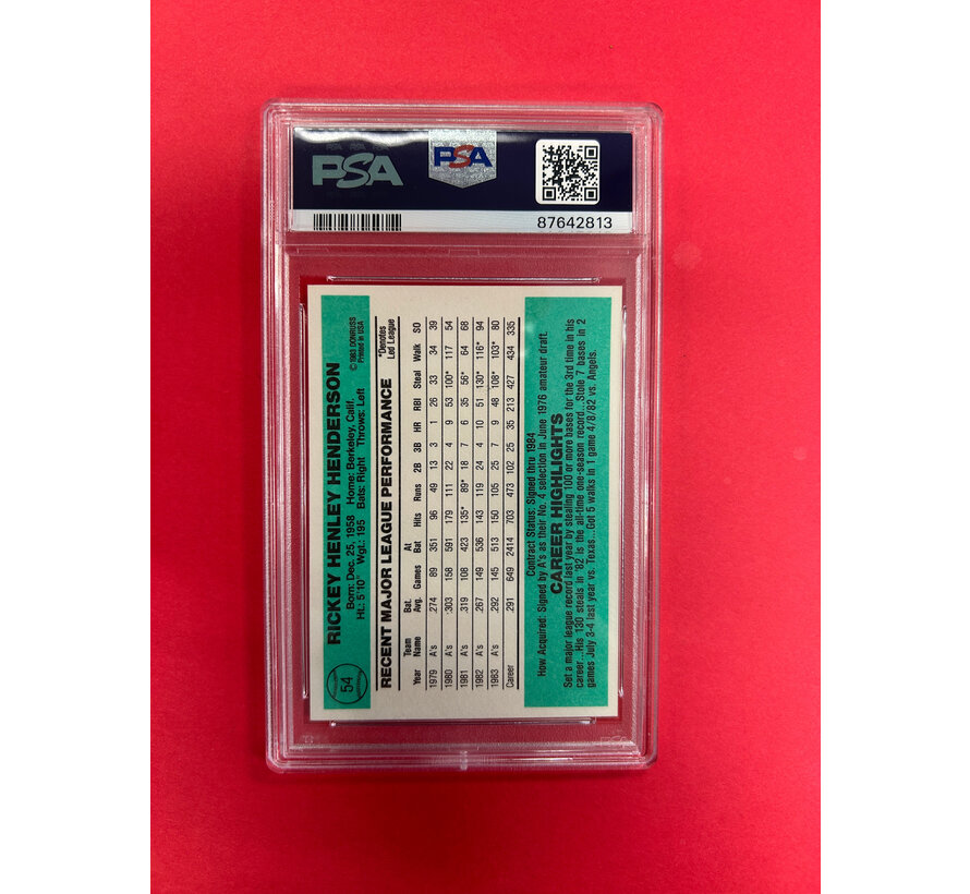 1984 DONRUSS RICKEY HENDERSON PSA GRADED 9