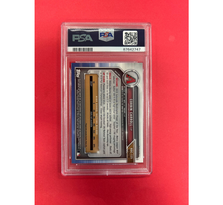 2019 BOWMAN DRAFT CORBIN CARROLL CHROME REFRACTOR PSA GADED 9