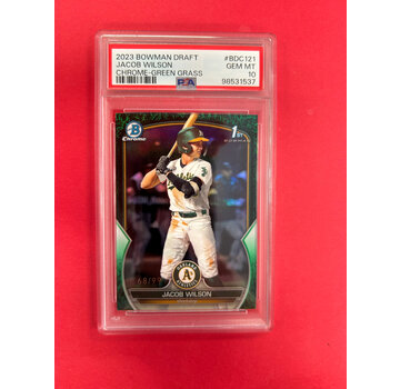 BOWMAN 2023 BOWMAN DRAFT JACOB WILSON CHROME GREEN GRASS /99 PSA GRADED 10