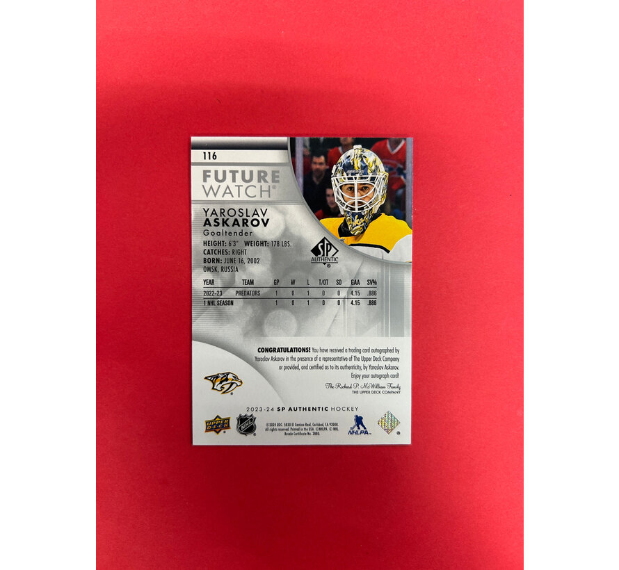 2023-24 SP AUTHENTIC YAROSLAV ASKAROV FUTURE WATCH AUTOGRAPH /999