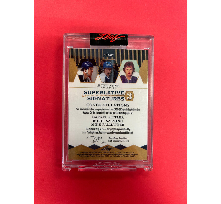 2020-21 IN THE GAME SUPERLATIVE SITTLER / SALMING / PALMATEER SIGNATURES 3 /4