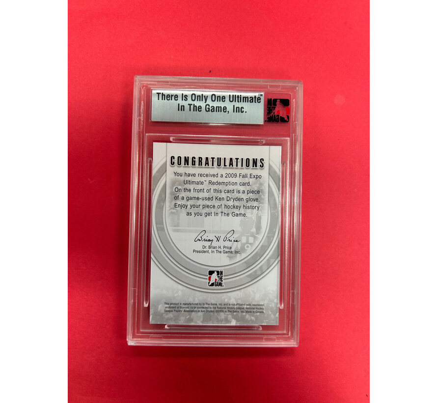 2009 IN THE GAME KEN DRYDEN REDEMPTION CARD SILVER PATCH /9