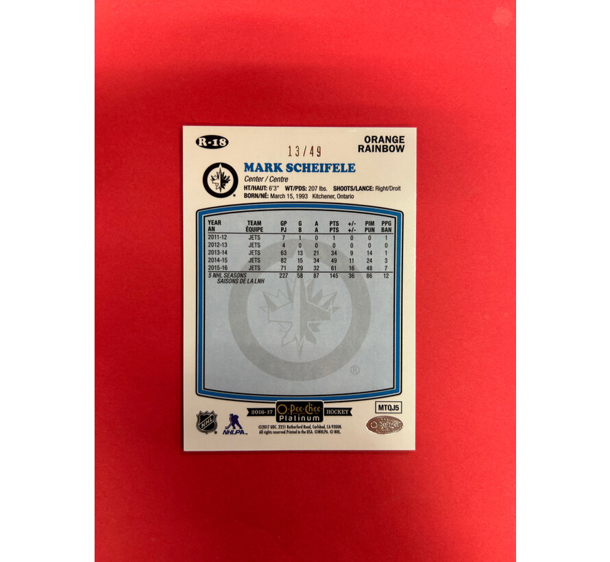 2016-17 O-PEE-CHEE PLATINUM MARK SCHIEFELE ORANGE RAINBOW RETRO /49