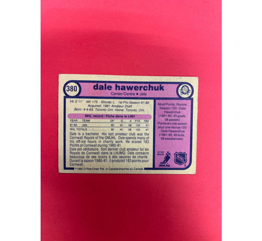 1983 0-PEE-CHEE DALE HAWERCHUK ROOKIE IN PERSON AUTOGRAPHED