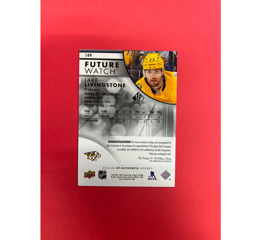 2023-24 SP AUTHENTIC JAKE LIVINGSTONE FUTURE WATCH AUTO BLACK