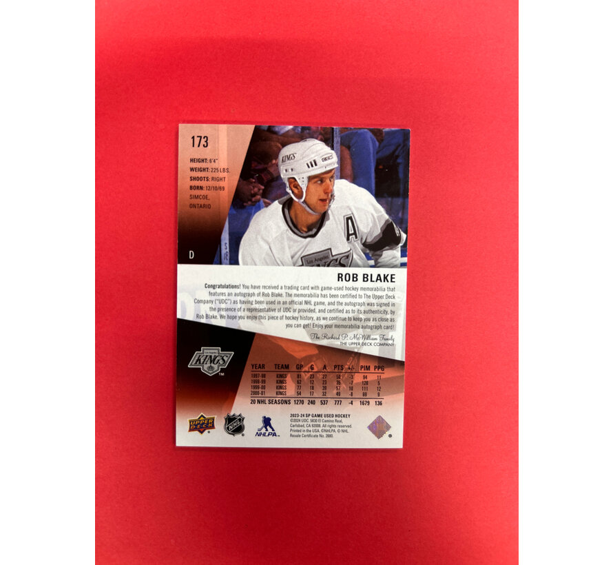 2023-24 SP GAME USED LEGENDS ROB BLAKE JERSEY  AUTO /15