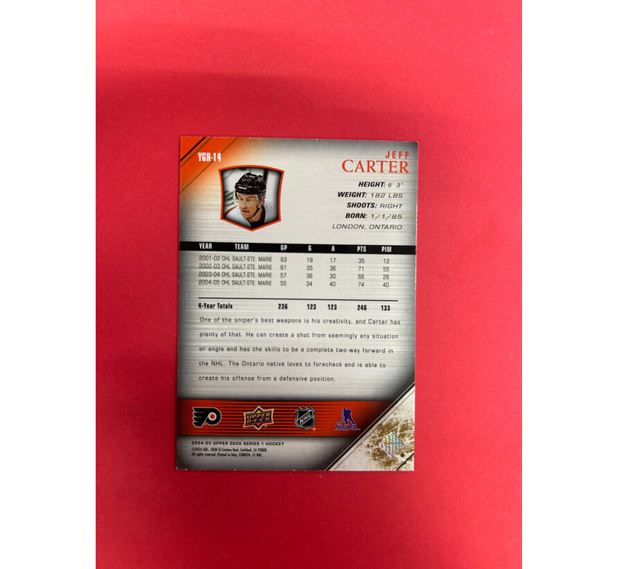 2024-25 UPPER DECK SERIES 1 JEFF CARTER YOUNG GUNS RENEWED EXCLUSIVES /100