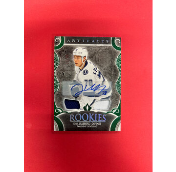 UPPER DECK 2024-25 UPPER DECK ARTIFACTS EMIL LILLEBERG DUAL JERSEY AUTO EMERALD /45