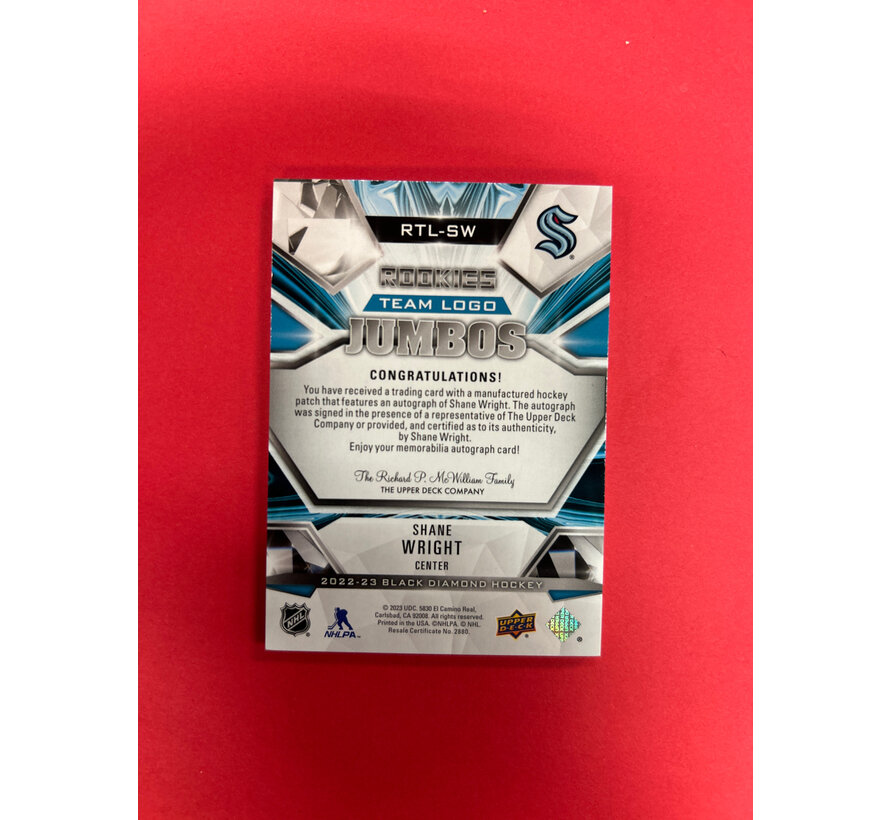 2022-23 UPPER DECK BLACK DIAMOND SHANE WRIGHT TEAM LOGO JUMBOS AUTO /49