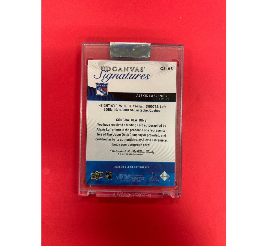 2023-24 UPPER DECK CLEAR CUT ALEXIS LAFRENIERE UD CANVAS SIGNATURES