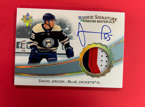 UPPER DECK 2022-23 UPPER DECK ULTIMATE COLLECTION DAVID JIRICEK ROOKIE SIGNATURE MATERIALS /65