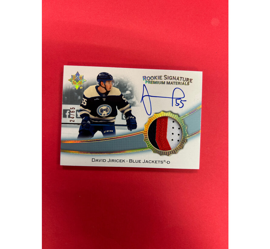 2022-23 UPPER DECK ULTIMATE COLLECTION DAVID JIRICEK ROOKIE SIGNATURE MATERIALS /65