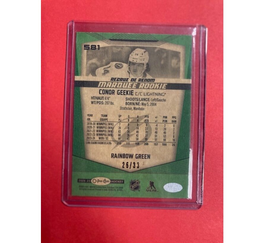 2024-25 OPC RAINBOW GREEN MARQUEE ROOKIE CONNOR GEEKIE 26/33 #581