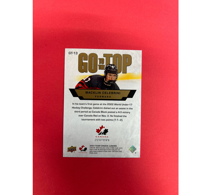 2023 UPPER DECK TEAM CANADA MACKLIN CELEBRINI GO TO THE TOP GOLD