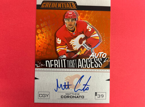 UPPER DECK 2023-24 UPPER DECK CREDENTIALS  MATTHEW CORONATO DEBUT TICKET ACCESS AUTO ORANGE /45