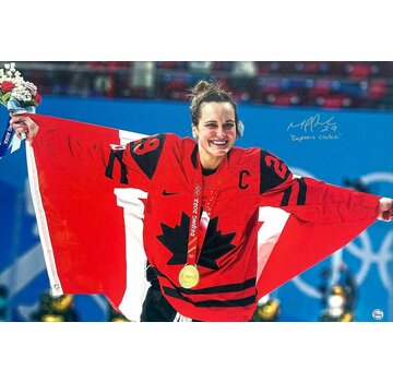 PREMIUM AUTOGRAPHS Marie-Philip Poulin Team Canada Signed 29"x26"Canvas Gold Medal Celebration w/ Captain Clutch Inscription