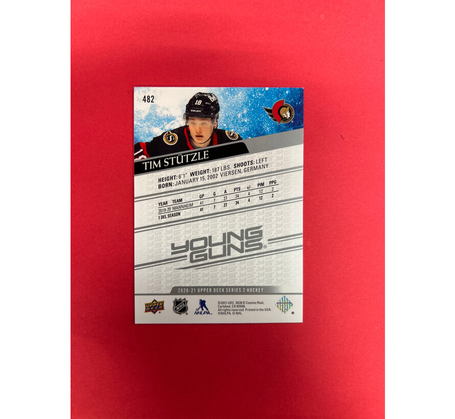 2020-21 UPPER DECK SERIES 2 TIM STUTZLE YOUNG GUNS