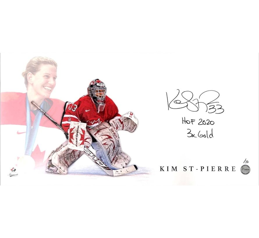 Kim St. Pierre Special Edition #'d /35 Team Canada Signed Print w/HOF 2020 & 3x Gold Inscriptions