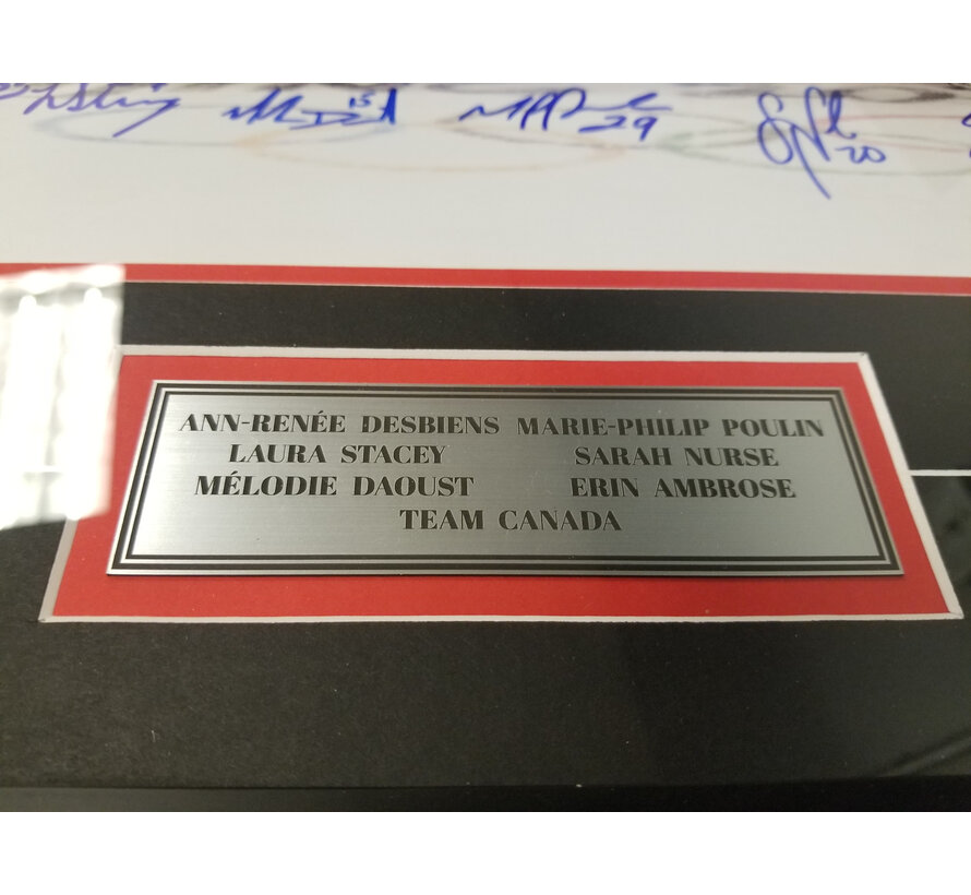 11x4 FRAMED 2022 TEAM CANADA WOMENS 6 AUTOGRAPHS DESBIENS, POULIN, STACEY, NURSE, DAOUST, AMBROSE