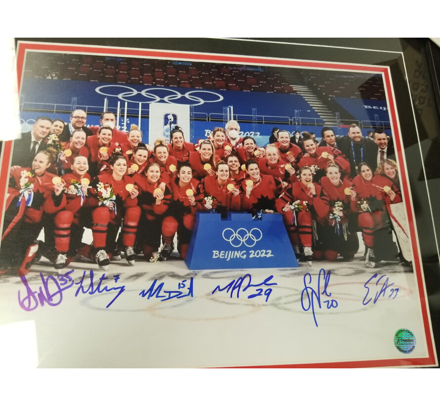 11x4 FRAMED 2022 TEAM CANADA WOMENS 6 AUTOGRAPHS DESBIENS, POULIN, STACEY, NURSE, DAOUST, AMBROSE