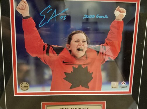 PREMIUM AUTOGRAPHS FRAMED Erin Ambrose Team Canada Signed 8x10 Photograph Olympic Goal Celebration w/ 2022 Gold Inscription